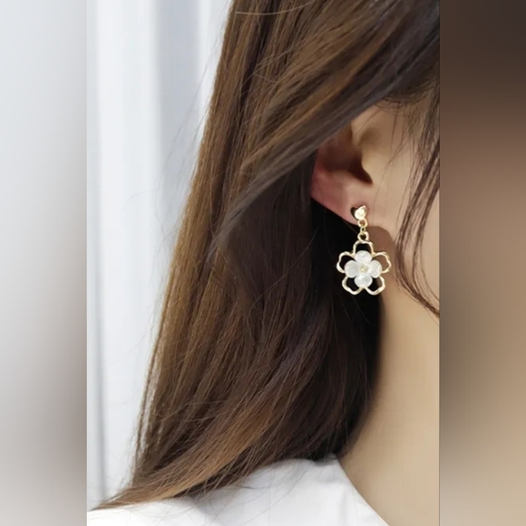 Gold-plated Heart Enamel Flower drop earrings with silver post BOGO - Picture 10 of 11